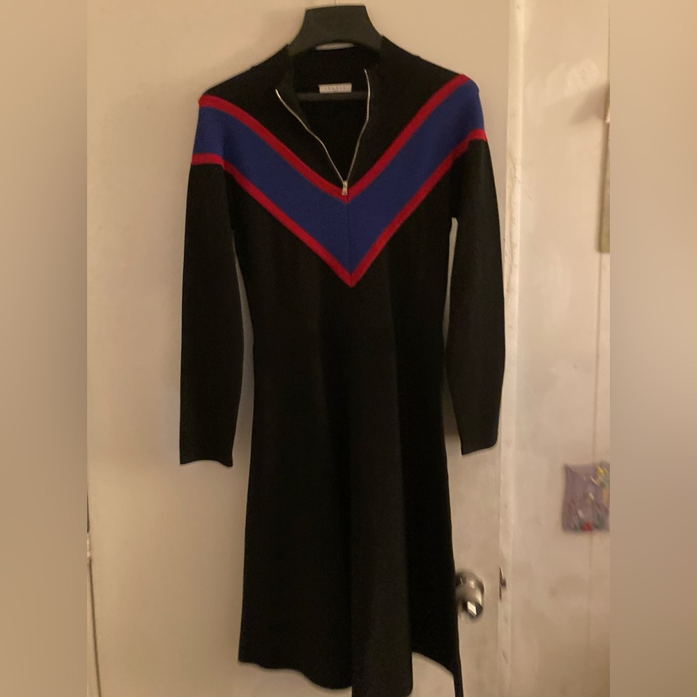 Rare LANA DEL REY Sandro Chevron Black Knit Dress (L) - Picture 3 of 14